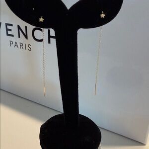 Star Chain 3mm solid 14k gold star ear threader with 2 inch dangling chain